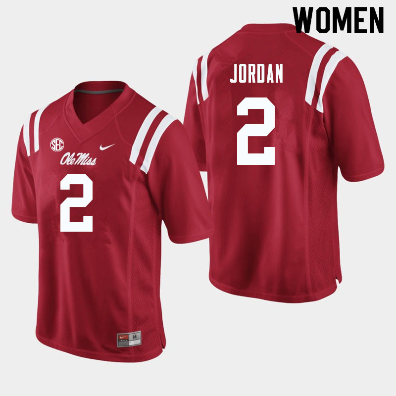 Women #2 Jalen Jordan Ole Miss Rebels College Football Jerseys Sale-Red